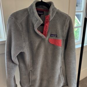Patagonia Heather Gray Jacket with Coral Accents